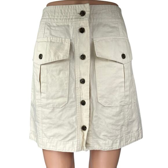 Banana Republic White Linen Button Knee Length Straight Pencil Cargo Skirt Sz 0 - Picture 1 of 5